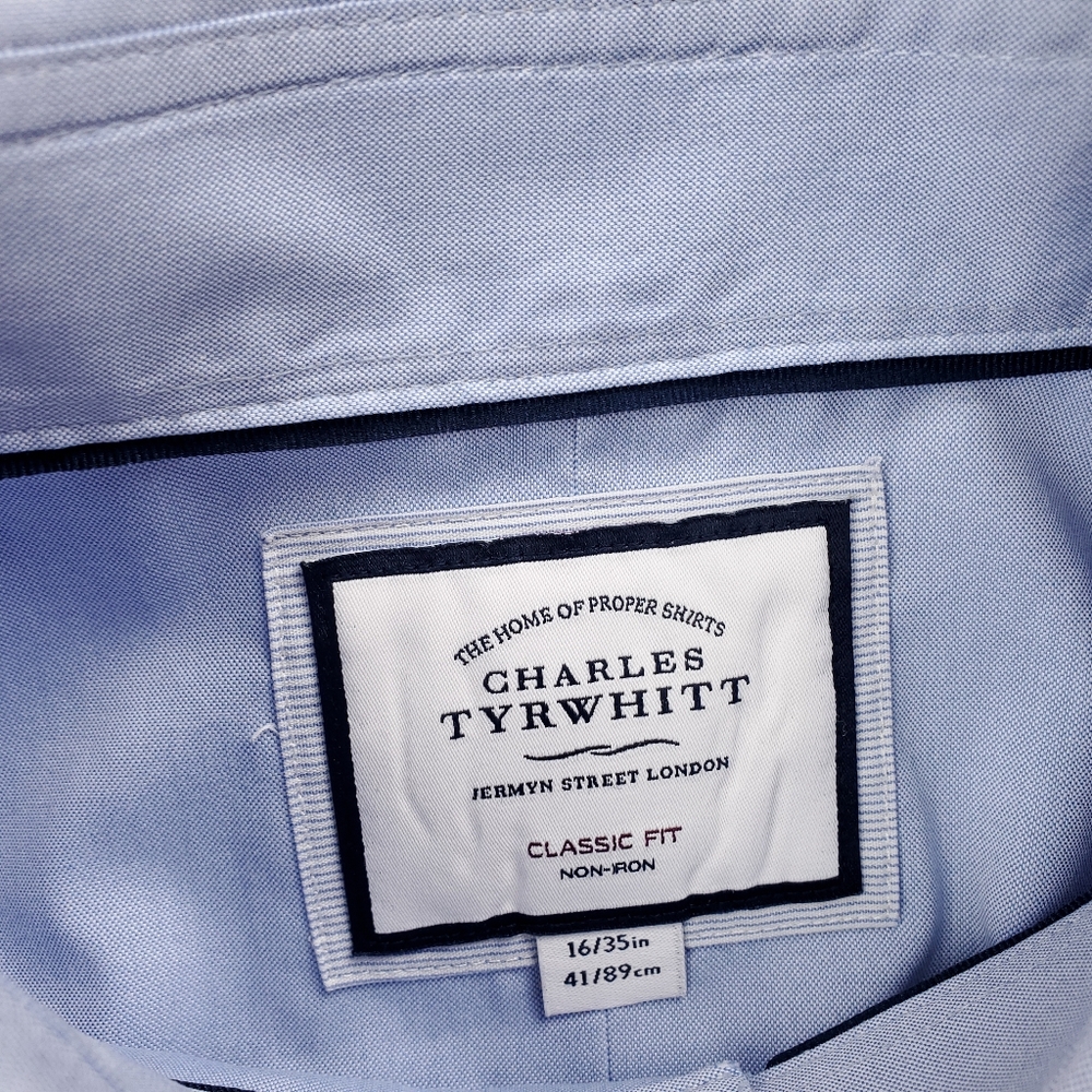 Charles Tyrwhitt Dress Shirt Mens 16 35 Non Iron Classic Fit Light Blue Business - Picture 4 of 9